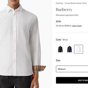 Burberry Button Down Sherwood Logo Sport Shirt (White)(Size: Men's Medium)